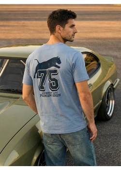 Sinsay - Bawełniana koszulka z nadrukiem na plecach - niebieski ze sklepu Sinsay w kategorii T-shirty męskie - zdjęcie 188542571