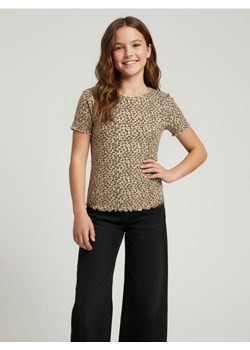 Sinsay - Bawełniana koszulka w panterkę - beżowy ze sklepu Sinsay w kategorii Bluzki dziewczęce - zdjęcie 188542594
