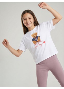 Sinsay - Bawełniana koszulka z nadrukiem I LOVE NY - kremowy ze sklepu Sinsay w kategorii Bluzki dziewczęce - zdjęcie 188542822