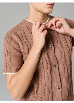 Sinsay - Dzianinowy kardigan z krótkim rękawem - brązowy ze sklepu Sinsay w kategorii Swetry damskie - zdjęcie 188543032