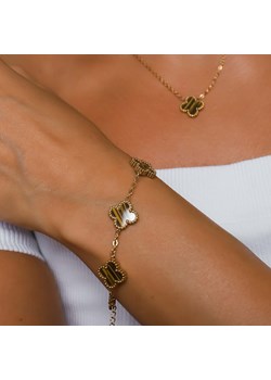 Bransoletka złota czterolistna koniczynka brązowa ze stali jubilerskiej ze sklepu otien.com w kategorii Bransoletki - zdjęcie 188543240