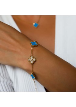 Bransoletka złota koniczynki niebieskie z cyrkoniami stal chirurgiczna ze sklepu otien.com w kategorii Bransoletki - zdjęcie 188543241