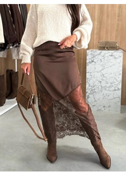 Satynowa spódnica z koronką - Brązowy S ze sklepu Intimica.pl w kategorii Spódnice - zdjęcie 188547802
