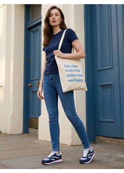 Sinsay - Bawełniana koszulka z gęstego splotu Interlock - granatowy ze sklepu Sinsay w kategorii Bluzki damskie - zdjęcie 188549084