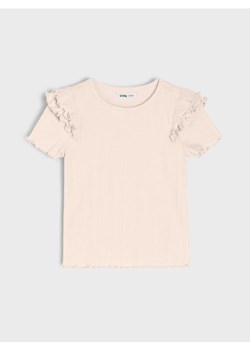 Sinsay - Bawełniana koszulka z prążkowanej dzianiny - kremowy ze sklepu Sinsay w kategorii Bluzki dziewczęce - zdjęcie 188549151