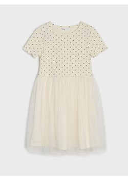 Sinsay - Bawełniana sukienka z tiulowym dołem - kremowy ze sklepu Sinsay w kategorii Sukienki dziewczęce - zdjęcie 188549172