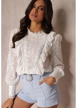 Biała Koronkowa Bluzka z Falbankami i Metaliczną Nitką Otha ze sklepu renee.pl w kategorii Bluzki damskie - zdjęcie 188567131