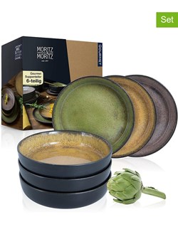 Moritz &amp; Moritz Talerze głębokie (6 szt.) "Vida" w kolorze żółto-zielono-szarym - Ø 19 cm ze sklepu Limango Polska w kategorii Naczynia - zdjęcie 188622241