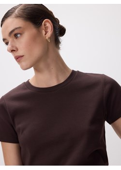 Reserved - Bawełniany t-shirt - ciemnobrązowy ze sklepu Reserved w kategorii Bluzki damskie - zdjęcie 188633214