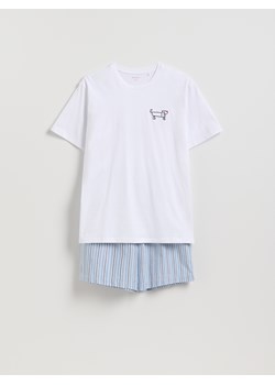 Reserved - Dwuczęściowa piżama z bawełny - biały ze sklepu Reserved w kategorii Piżamy męskie - zdjęcie 188633442