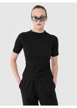 Damski t-shirt basic Outhorn OTHWAW24TTSHF1757 - czarny ze sklepu Sportstylestory.com w kategorii Bluzki damskie - zdjęcie 188634161