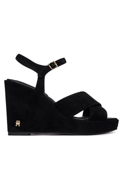 Sandały Tommy Hilfiger Suede Wrapped High Wedge FW0FW09218 Czarny ze sklepu eobuwie.pl w kategorii Sandały damskie - zdjęcie 188635053