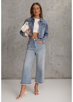 Niebieskie Szerokie Jeansy Culottes z Bawełną High Waist Ozdobione Perełkami Hesaris ze sklepu renee.pl w kategorii Jeansy damskie - zdjęcie 188636653