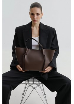Estro: Ciemnobrązowa torebka damska typu łódka z włoskiej skóry naturalnej Premium ze sklepu Estro w kategorii Torby Shopper bag - zdjęcie 188643130