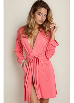 Krótki szlafrok damski wiskoza koralowy Ines, Kolor koralowy, Rozmiar S, DKaren ze sklepu Intymna w kategorii Szlafroki damskie - zdjęcie 188646253