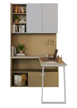 Nowoczesny regał z biurkiem dla nastolatka kaszmir + żółty B6-K64 ze sklepu Edinos.pl w kategorii Biurka i sekretarzyki - zdjęcie 188646783
