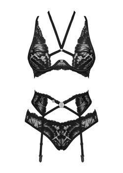 Obsessive Alessya set Nocna komplet biustonosz + figi + pas do pończoch, czarny ze sklepu kontri.pl w kategorii Komplety bielizny damskiej - zdjęcie 188671630