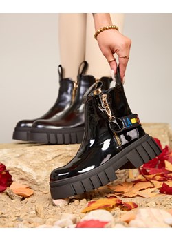 Royalfashion Czarne botki damskie lakierowane Ceriop ze sklepu royalfashion.pl w kategorii Botki - zdjęcie 188675172