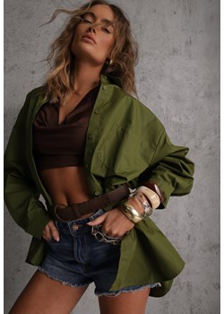 Zielona Bawełniano-Wiskozowa Koszula o Długim Kroju Oversize z Paskiem Tethys ze sklepu renee.pl w kategorii Koszule damskie - zdjęcie 188675611