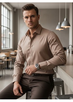 Koszula męska REGULAR FIT elegancka gładka beżowa Dstreet DX2686 ze sklepu DSTREET.PL w kategorii Koszule męskie - zdjęcie 188675702