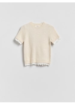 Reserved - Sweter z koronką - kremowy ze sklepu Reserved w kategorii Swetry dziewczęce - zdjęcie 188675950