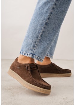 Brązowe Półbuty z Zamszu Naturalnego ze Skórzaną Wkładką i Przeszyciami Oaraneva ze sklepu renee.pl w kategorii Półbuty damskie - zdjęcie 188678631