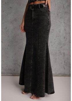 Czarna Spódnica Syrenka z Bawełny Jeansowa High Waist z Paskiem Appala ze sklepu renee.pl w kategorii Spódnice - zdjęcie 188678650