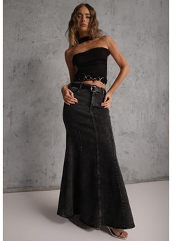 Czarna Spódnica Syrenka z Bawełny Jeansowa High Waist z Paskiem Appala ze sklepu renee.pl w kategorii Spódnice - zdjęcie 188678654
