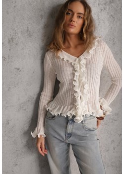 Biała Bluzka z Wiskozą w Prążki z Falbanami Chionolis ze sklepu renee.pl w kategorii Bluzki damskie - zdjęcie 188678672