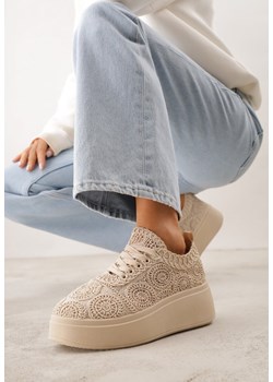 Beżowe Sneakersy Boho na Platformie Zdobione Plecionym Wzorem Abilama ze sklepu renee.pl w kategorii Buty sportowe damskie - zdjęcie 188678734
