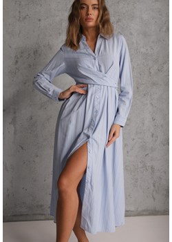 Niebieska Wiskozowa Sukienka o Koszulowym Kroju z Marszczoną Talią Abilera ze sklepu renee.pl w kategorii Sukienki - zdjęcie 188678770