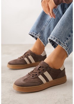 Ciemnobrązowe Sneakersy ze Skóry Naturalnej z Geometrycznym Wzorem Zetisius ze sklepu renee.pl w kategorii Buty sportowe damskie - zdjęcie 188678772