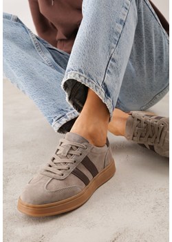 Beżowe Sneakersy ze Skóry Naturalnej z Geometrycznym Wzorem Zetisius ze sklepu renee.pl w kategorii Buty sportowe damskie - zdjęcie 188678781