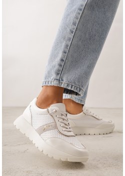 Białe Sneakersy na Platformie z Wkładką ze Skóry Naturalnej i Napisam Haidena ze sklepu renee.pl w kategorii Buty sportowe damskie - zdjęcie 188678943