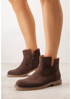 Brązowe Ażurowe Botki na Płaskiej Podeszwie ze Skórzaną Wkładką Terilara ze sklepu renee.pl w kategorii Botki - zdjęcie 188679033