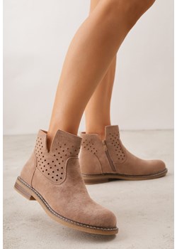 Ciemnobeżowe Ażurowe Botki na Płaskiej Podeszwie ze Skórzaną Wkładką Terilara ze sklepu renee.pl w kategorii Botki - zdjęcie 188679042