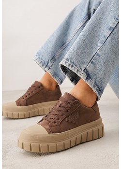 Jasnobrązowe Sneakersy Vices na Platformie z Ozdobą i Napisem Leawen ze sklepu renee.pl w kategorii Buty sportowe damskie - zdjęcie 188679051