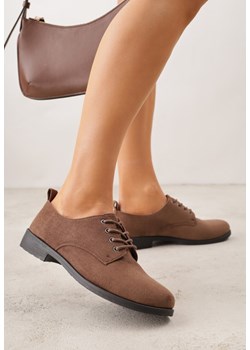 Brązowe Lakierowane Półbuty Oksfordki Sznurowane na Rzemyki Zatella ze sklepu renee.pl w kategorii Półbuty damskie - zdjęcie 188679060