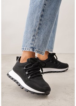 Czarne Sneakersy na Grubej Tłoczonej Podeszwie Zerda ze sklepu born2be.pl w kategorii Buty sportowe damskie - zdjęcie 188679524