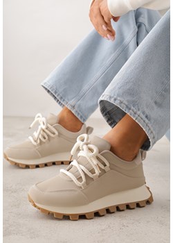Beżowe Sneakersy na Grubej Tłoczonej Podeszwie Zerda ze sklepu born2be.pl w kategorii Buty sportowe damskie - zdjęcie 188679533