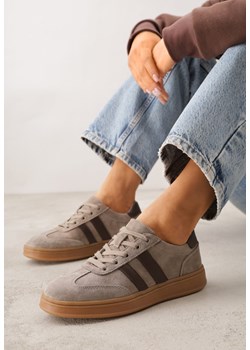 Beżowe Skórzane Sneakersy i Ozdobnymi Paskami Zelisei ze sklepu born2be.pl w kategorii Buty sportowe damskie - zdjęcie 188679614