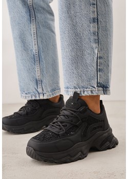 Czarne Sneakersy na Grubej Podeszwie z Koronkowymi Wstawkami i Cyrkoniami Sephialle ze sklepu born2be.pl w kategorii Buty sportowe damskie - zdjęcie 188679731