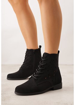 Czarne Sznurowane Botki z Ażurową Cholewką Zeliana ze sklepu born2be.pl w kategorii Botki - zdjęcie 188679884