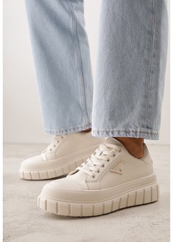 Beżowe Casualowe Sneakersy VICES na Grubej Podeszwie z Tłoczeniami Therelle ze sklepu born2be.pl w kategorii Buty sportowe damskie - zdjęcie 188680013