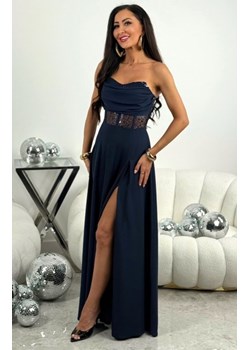 Wieczorowa długa rozkloszowana sukienka z cekinami granatowa Kira bis ze sklepu intimiti.pl w kategorii Sukienki - zdjęcie 188681903