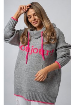 Luźny sweter damski typu bluza z kapturem Bonjour szary ze sklepu intimiti.pl w kategorii Swetry damskie - zdjęcie 188682252