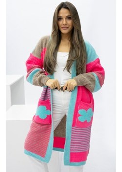 Oversizowy długi kardigan damski z kiszeniami Marbelio pink - polska marka ze sklepu intimiti.pl w kategorii Swetry damskie - zdjęcie 188682351