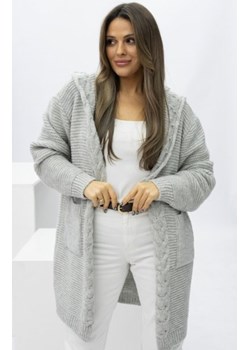 Długi kardigan typu płaszczyk HENA z kapturem szary ze sklepu intimiti.pl w kategorii Swetry damskie - zdjęcie 188682612