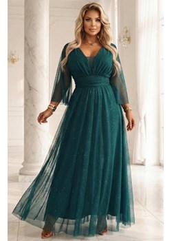 Numoco 654-1 długa połyskująca sukienka plus size z dekoltem i transparentnym rękawkiem ze sklepu intimiti.pl w kategorii Sukienki - zdjęcie 188682762