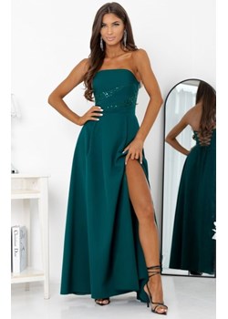 Duet Rossana wieczorowa długa sukienka z cekinowym pasem butelkowa ze sklepu intimiti.pl w kategorii Sukienki - zdjęcie 188682912